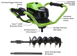 Greenworks Commercial 82EA8-4DP 82V 1.4 kW Earth Auger with 4 AH Battery and Dual Port Rapid Charger - GW 82EA8-4DP