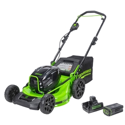 Greenworks Commercial 82LM21-5DP 82V 21" Brushless Push Mower with 5 AH Battery and Dual Port Rapid Charger 